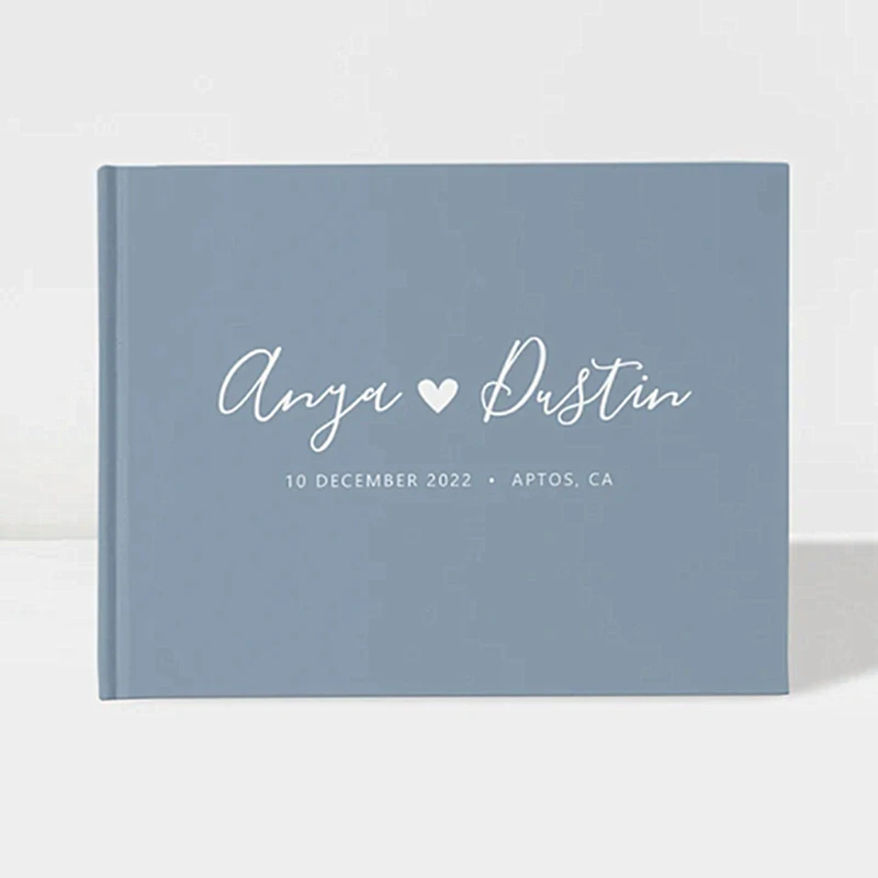 

Personalized Wedding Guest Book,Dusty Blue and Heart GuestBook,party Foil gold Guest books,horizontal hardcover,Color Editable