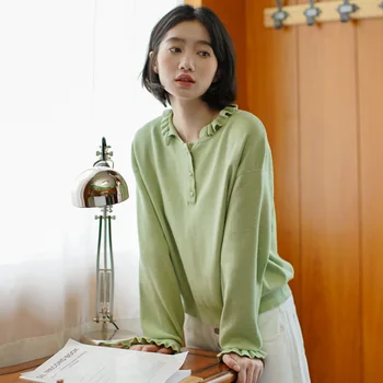 Korean Style Autumn New Women Sweater Sweet Ruffled Solid Color Sweater Fashion Trend Lapel Long-sleeved Sweater W1
Korean Style Autumn New Women Sweater Sweet Ruffled Solid Color Sweater Fashion Trend Lapel Long-sleeved Sweater W1