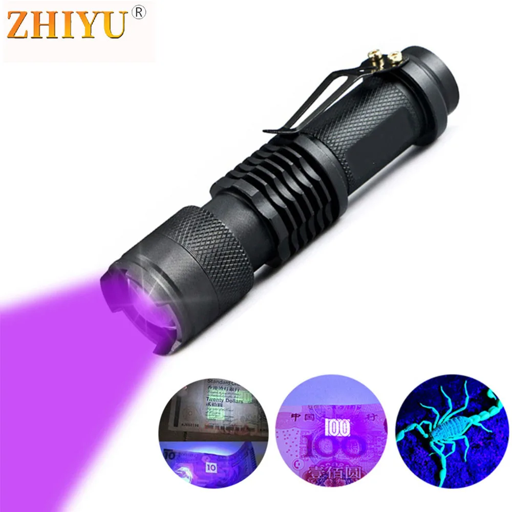 Mini UV Flashlight LED Light Zoom Torch Light Pet Urine Stains Detector Hunting scorpion 14500 Battery Waterproof Lamp 365NM
Mini UV Flashlight LED Light Zoom Torch Light Pet Urine Stains Detector Hunting scorpion 14500 Battery Waterproof Lamp 365NM