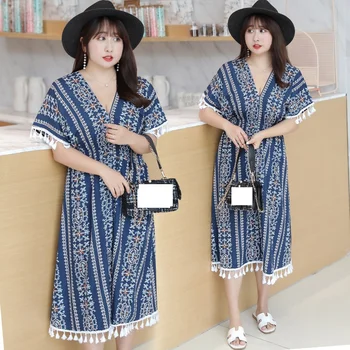 Women Summer Dress Plus Size Cotton Floral Print Lady Beach Tassel Casual Oversized Dresses Female Dress 4XL
Women Summer Dress Plus Size Cotton Floral Print Lady Beach Tassel Casual Oversized Dresses Female Dress 4XL