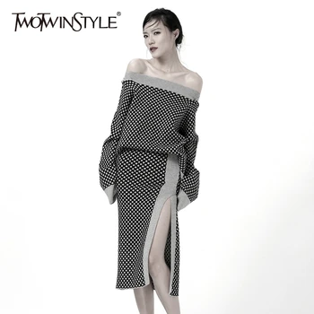 TWOTWINSTYLE Knitted Wave Point Two Piece Set For Women Long Sleeve Sweaters High Waist Side Split Skirt 2020 Autumn Fashion New
TWOTWINSTYLE Knitted Wave Point Two Piece Set For Women Long Sleeve Sweaters High Waist Side Split Skirt 2020 Autumn Fashion New