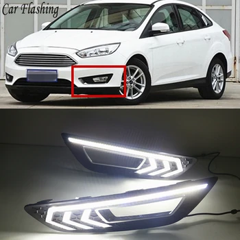 Car Flashing for Ford focus 4 2015 2016 2017 2018 LED DRL daytime running lights daylight with fog lamp hole Yellow turn signal