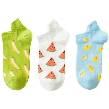 

Caramella 2020 New Cute Sock Women kawaii Fruit Invisible Cotton Comfort Ankle Chaussette Lady Gift Bag Sox Summer Autumn 3Pairs