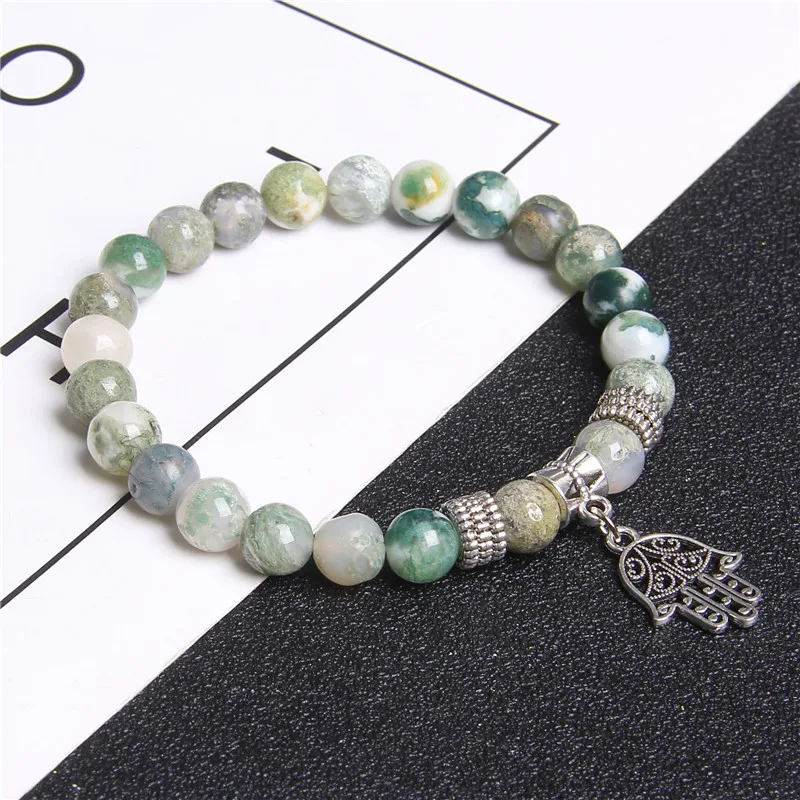 Handmade Women Bracelet Natural Stone Tree Stripe Agates Beads Bracelet Silver Hand Fatima Evil Eye Charm Bracelet for Women Men
Handmade Women Bracelet Natural Stone Tree Stripe Agates Beads Bracelet Silver Hand Fatima Evil Eye Charm Bracelet for Women Men