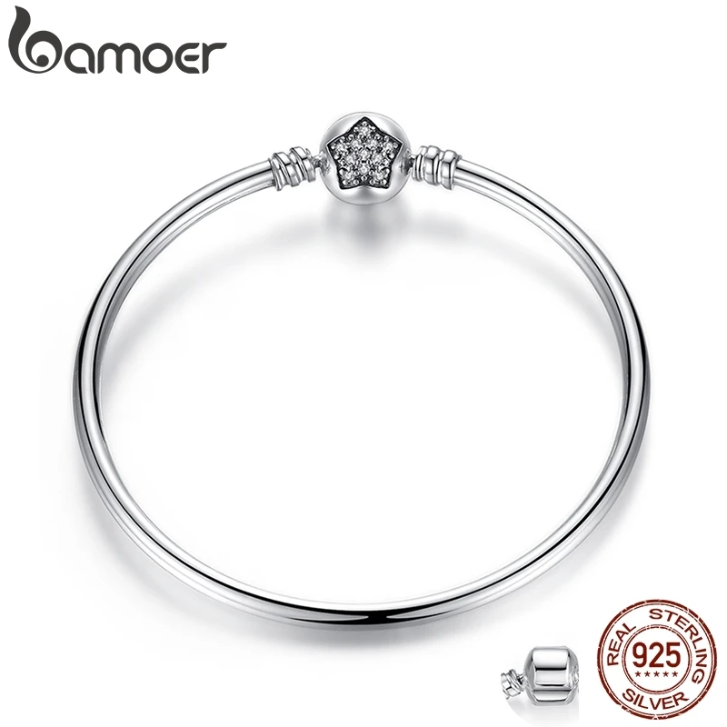 BAMOER Authentic 100% 925 Sterling Silver Snake Chain Bangle & Bracelet Pave Star Cubic Zirconia CZ Jewelry PAB001|snake chain bracelet|silver snake braceletchain bracelet |