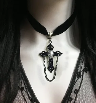 Cross Skull Choker Necklace, Gothic Victorian Black Cameo
Cross Skull Choker Necklace, Gothic Victorian Black Cameo
