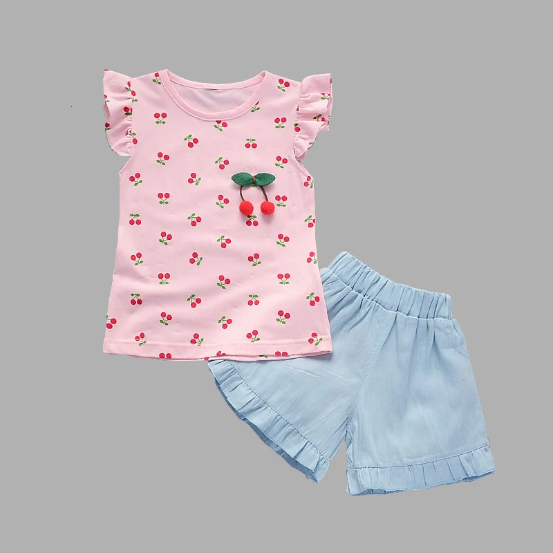 Фото Комплекты одежды для девочек летние детские модные хлопковые топы + шорты