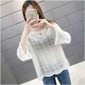 Women Fashion Hollow Out Summer Pullover Tops Mesh knitted Female O-Neck Pull Jumper Ladies Knitting Femme Pullovers Sweater Top
Women Fashion Hollow Out Summer Pullover Tops Mesh knitted Female O-Neck Pull Jumper Ladies Knitting Femme Pullovers Sweater Top