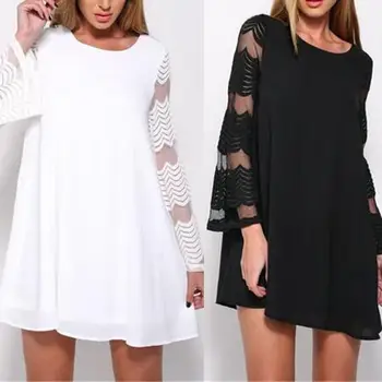 Hot Elegant Loose Women Solid Color Mesh Patchwork Flare Sleeve Chiffon Mini Dress
Hot Elegant Loose Women Solid Color Mesh Patchwork Flare Sleeve Chiffon Mini Dress