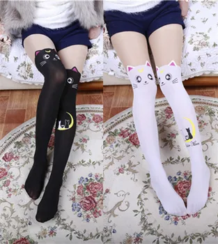 

Hello KItty cartoon cosplay stockings bunny cat devil cute fun stitching printed women's pantyhose summer slim white girl tights
