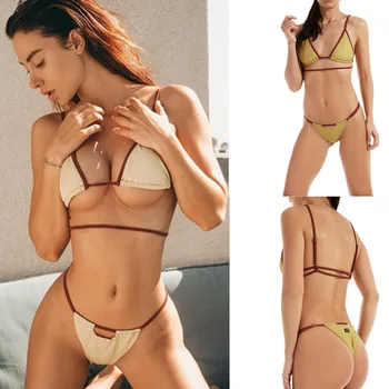 Pengxiang 2020 swimsuit women's split swimsuit solid color linen fabric bikini 2030 
Pengxiang 2020 swimsuit women's split swimsuit solid color linen fabric bikini 2030