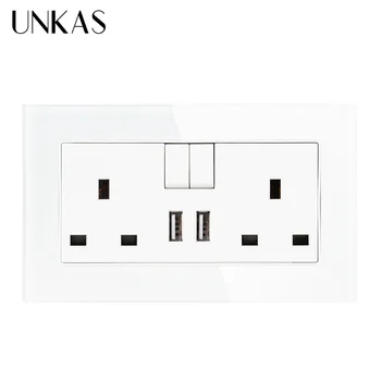 UNKAS Glass Panel 13A Double UK Standard Outlet Switched With 2.1A Dual USB Charger Port Fast Charger Ports Plug wall socket 
UNKAS Glass Panel 13A Double UK Standard Outlet Switched With 2.1A Dual USB Charger Port Fast Charger Ports Plug wall socket