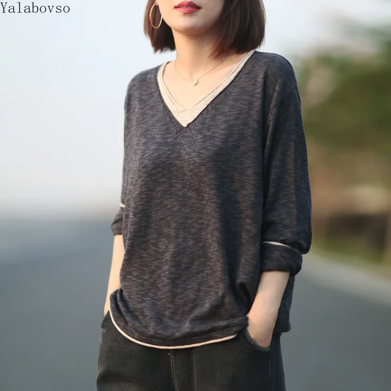 2019 Autumn Fake Two Thin V-Neck Knitted Shirt Backing Shirt Women's Loose Autumn sweater women women sweater CXCZ40
2019 Autumn Fake Two Thin V-Neck Knitted Shirt Backing Shirt Women's Loose Autumn sweater women women sweater CXCZ40