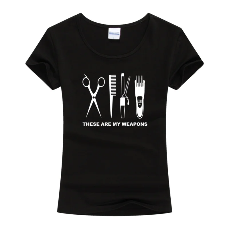 

Summer Tshirt Hairdresser T Shirt Cool Printed Barber Weapons Woman Cotton Short Sleeve Round Neck Scissors Girl Tops Tee