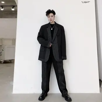 IEFB /men's wear 2020 Autumn structure stitching striped loose men's single breasted suit + casual pants two pieces set 9Y3972 
IEFB /men's wear 2020 Autumn structure stitching striped loose men's single breasted suit + casual pants two pieces set 9Y3972