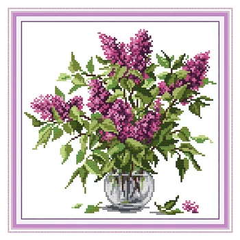 Joy Sunday Stamped Cross Stitch Kits Purple Flower Patterns 14CT 11CT Printed Counted Handmade Crafts Embroidery Needlework Sets