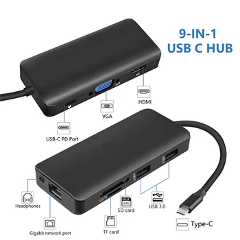 9 In 1 Type C Hub Adapter USB C to HDMI 2 USB3.0 Micro SD/TF Card Reader with PD LHB99
9 In 1 Type C Hub Adapter USB C to HDMI 2 USB3.0 Micro SD/TF Card Reader with PD LHB99