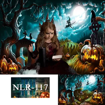 

Halloween Backdrop Pumpkin Lantern Castle Forest Moon Tombstone Baby Vinyl Photography Background for Photo Studio Photophone