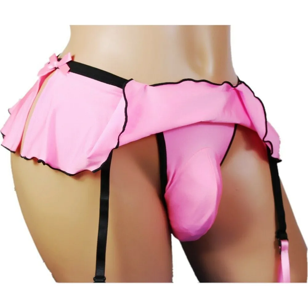 

Men Ruffled Briefs with Garters Sexy Thongs Suspender Sock Clip Underwear Erotic Lingerie Sissy Panty Penis Bulge Pouch G-string