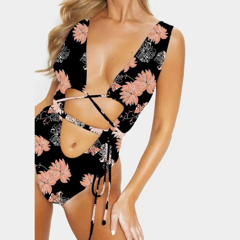 Women Sexy Deep V-Neck Floral Bikini Cut Out Cross Bandage Floral Monokini Bohemian Beach Swimsuit
Women Sexy Deep V-Neck Floral Bikini Cut Out Cross Bandage Floral Monokini Bohemian Beach Swimsuit