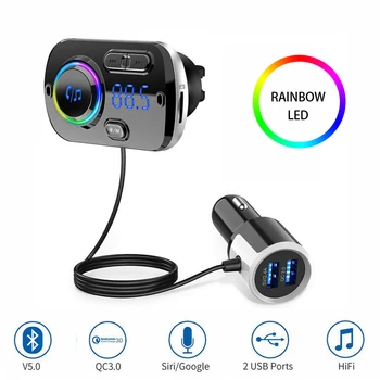 Car Bluetooth 5.0 FM Transmitter Handsfree Wireless MP3 Player TF Card Dual USB QC 3.0 Quick charger Colorful Rainbow lights
Car Bluetooth 5.0 FM Transmitter Handsfree Wireless MP3 Player TF Card Dual USB QC 3.0 Quick charger Colorful Rainbow lights
