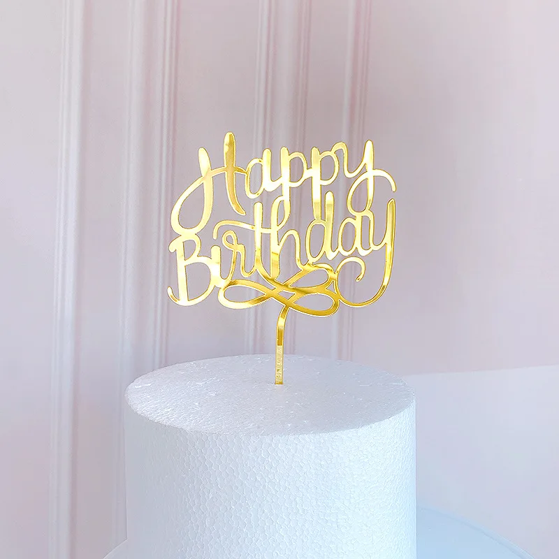 New Ins Happy Birthday Cake Topper Acrylic Gold For Kids Party Decorations Dessert Supplies Promotion | Дом и сад