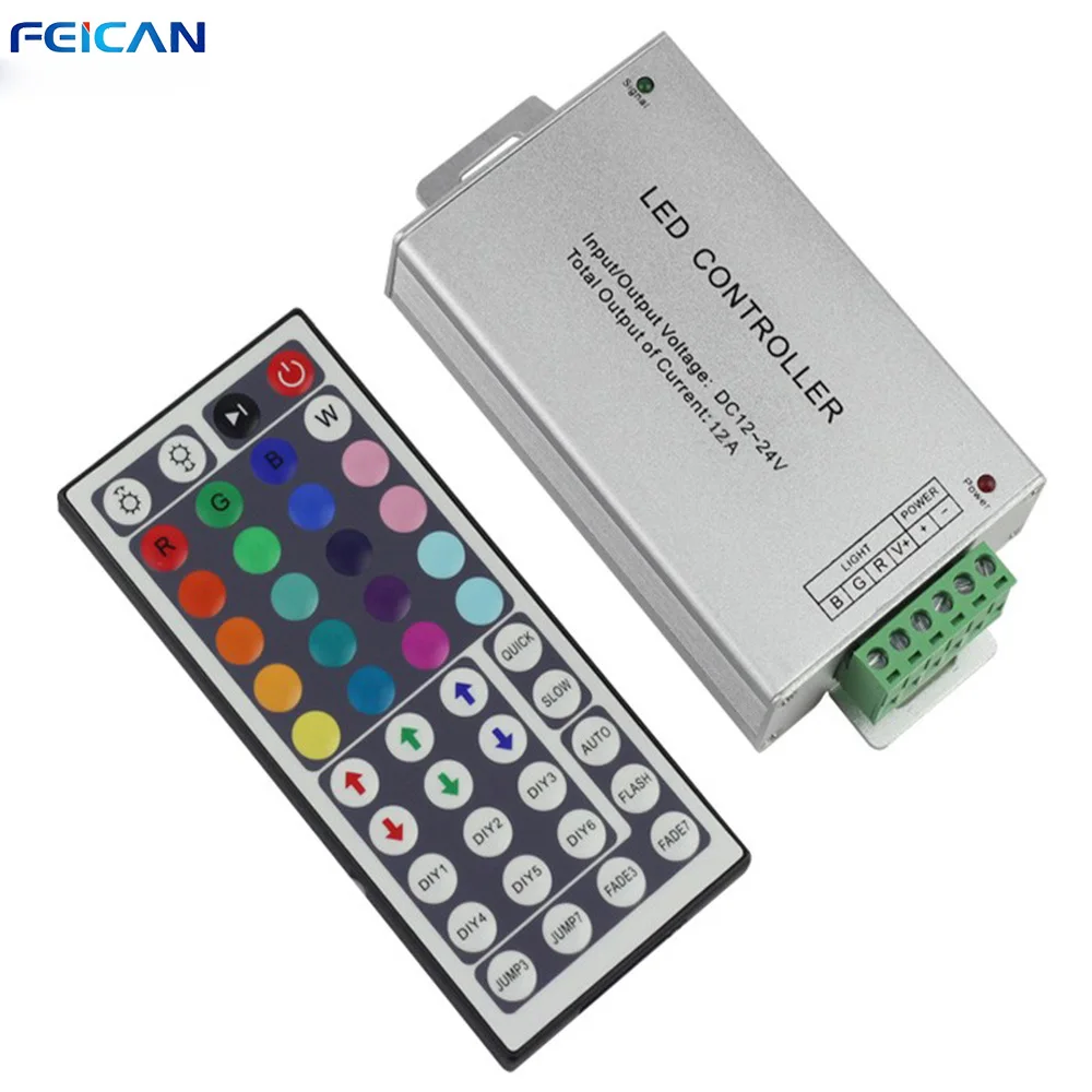 IR 44 keys Remote Control DC12-24V 4A*3Channel RGB LED Controller Aluminum shell LED Controller For SMD 5050 3528 RGB LED Strip
IR 44 keys Remote Control DC12-24V 4A*3Channel RGB LED Controller Aluminum shell LED Controller For SMD 5050 3528 RGB LED Strip