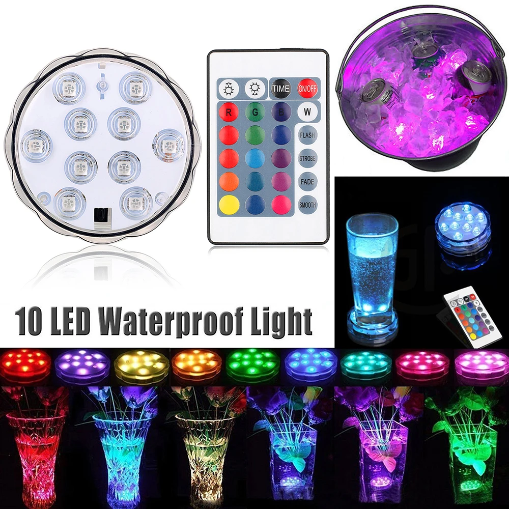 10LEDs 16colors LED light RGB Battery Operated LED Underwater Light Remote Control Light Waterproof Pond Submersible LED Outdoor
10LEDs 16colors LED light RGB Battery Operated LED Underwater Light Remote Control Light Waterproof Pond Submersible LED Outdoor
