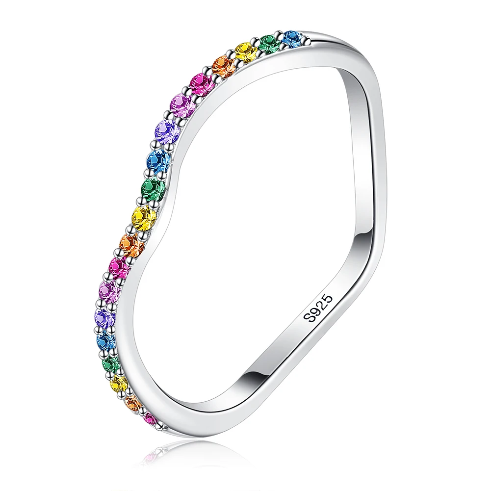 SILVERHOO 925 Sterling Silver Rings Wave Rainbow Color Women Ring Full Cubic Zirconia Fine Jewelry Anniversary Hot Selling Gift SILVERHOO 925 Sterling Silver Rings Wave Rainbow Color Women Ring Full Cubic Zirconia Fine Jewelry Anniversary Hot Selling Gift