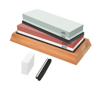 Knife Sharpening Stone Set - 4 Side Grit 400/1000 Premium Sharpener Stone Kit Includes NonSlip Bamboo Base, Angle Guide
Knife Sharpening Stone Set - 4 Side Grit 400/1000 Premium Sharpener Stone Kit Includes NonSlip Bamboo Base, Angle Guide