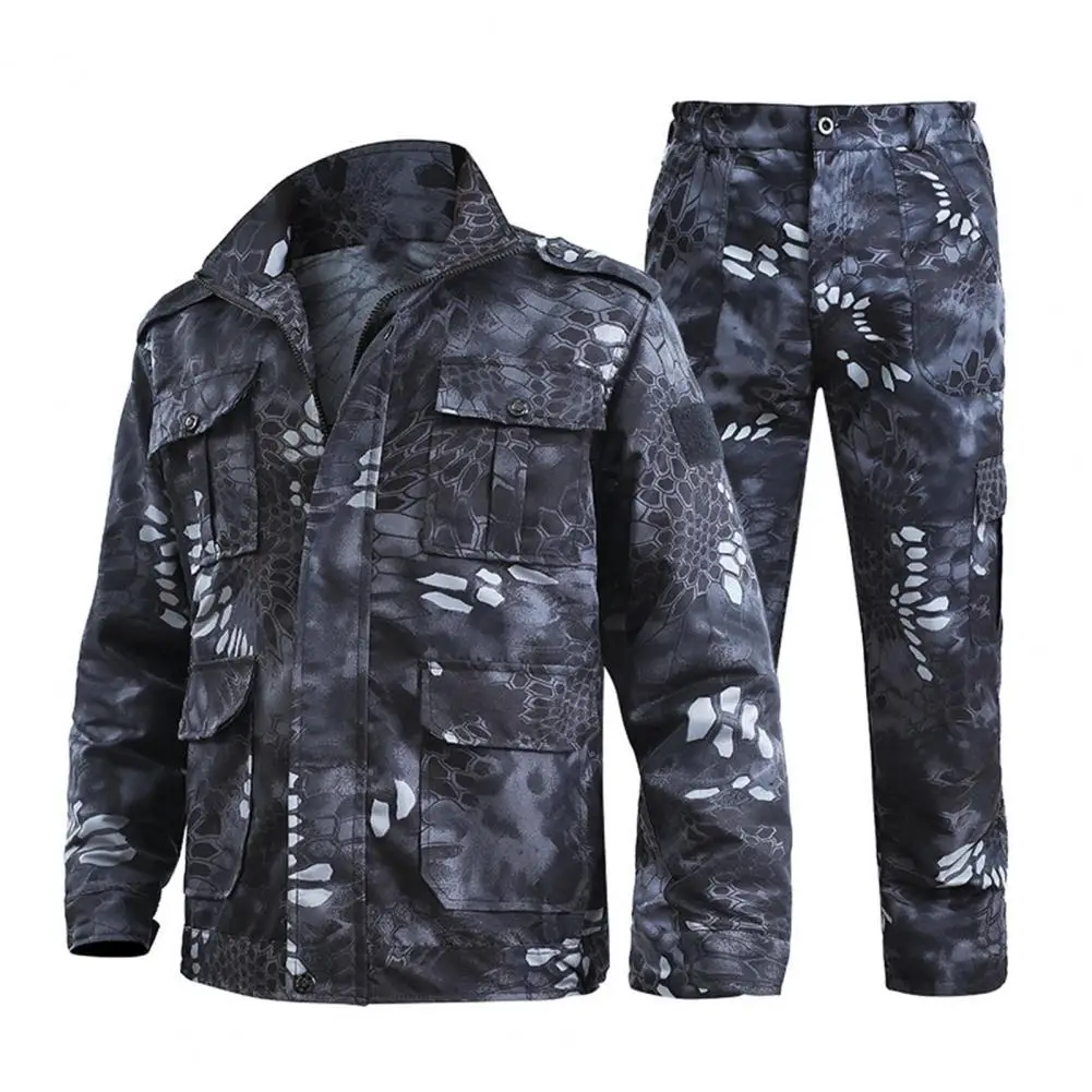 

2 Pcs/Set Outdoor Suit Snap-fastener Cuff Windproof Long Pants Multi Pockets Camouflage Climbing Suit for Adult