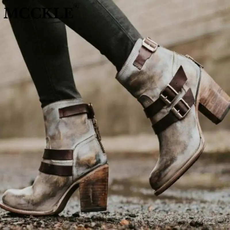 MCCKLE Women's Ankle Boots Leather Women Zip Buckle Strap Female Short Boots Chunky Heels Shoes Woman Ladies Retro Footwear
MCCKLE Women's Ankle Boots Leather Women Zip Buckle Strap Female Short Boots Chunky Heels Shoes Woman Ladies Retro Footwear