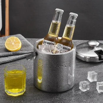 1pc Double Walled Stainless Steel Ice Bucket Portable Ice Chiller Cooler Ice Cube Container for Wine Champagne Beer KTV Bar (Sil 
1pc Double Walled Stainless Steel Ice Bucket Portable Ice Chiller Cooler Ice Cube Container for Wine Champagne Beer KTV Bar (Sil