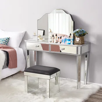 Nordic Apartment Style Mirrored Glass Dressing Table 2 Drawers 3 folding Mirrors with Cushioned Stool Bedroom Furniture Dresser
Nordic Apartment Style Mirrored Glass Dressing Table 2 Drawers 3 folding Mirrors with Cushioned Stool Bedroom Furniture Dresser