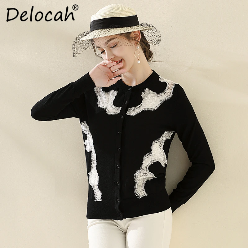 Delocah Fashion Autumn Black Wool Shirt Women's Long Sleeve Lace Splice Single Breasted Elegant Casual Knitting Cardigans Blouse 
Delocah Fashion Autumn Black Wool Shirt Women's Long Sleeve Lace Splice Single Breasted Elegant Casual Knitting Cardigans Blouse
