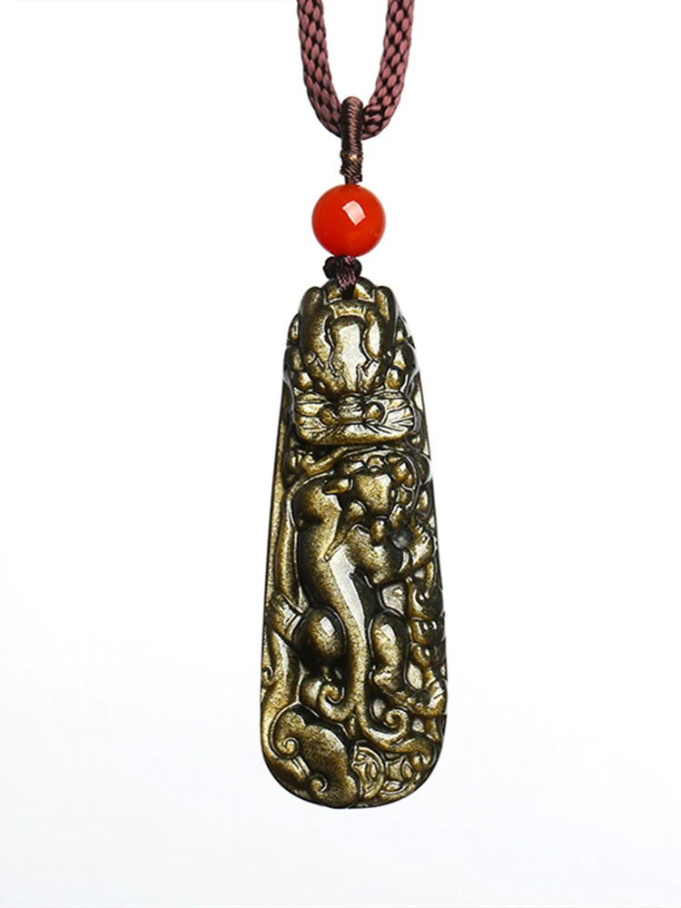 Фото Обсидиановый кулон с тонкой резьбой ожерелье кулоном дракона ювелирный амулет |