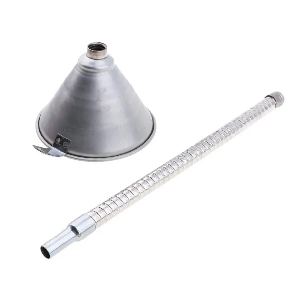 Galvanized Metal Utility Funnel with Flex Tip Screen for Engine Transmission Oil 