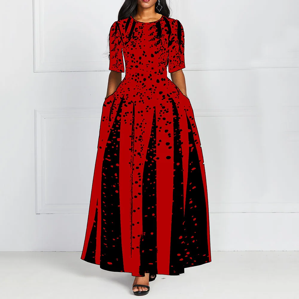 Fashion Women Red Half Sleeve Elegant Round Neck Boho Bandage Print Long Midi Dress Ladies Casual Slim Ladies Dress 
Fashion Women Red Half Sleeve Elegant Round Neck Boho Bandage Print Long Midi Dress Ladies Casual Slim Ladies Dress
