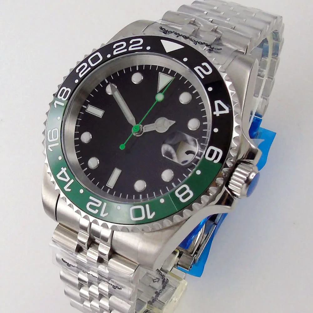 

40mm NH35A PT5000 Automatic Men's Watch Sapphire Glass Green Second Pointer Ceramic Bezel Bracelet Auto Date Screw Crown