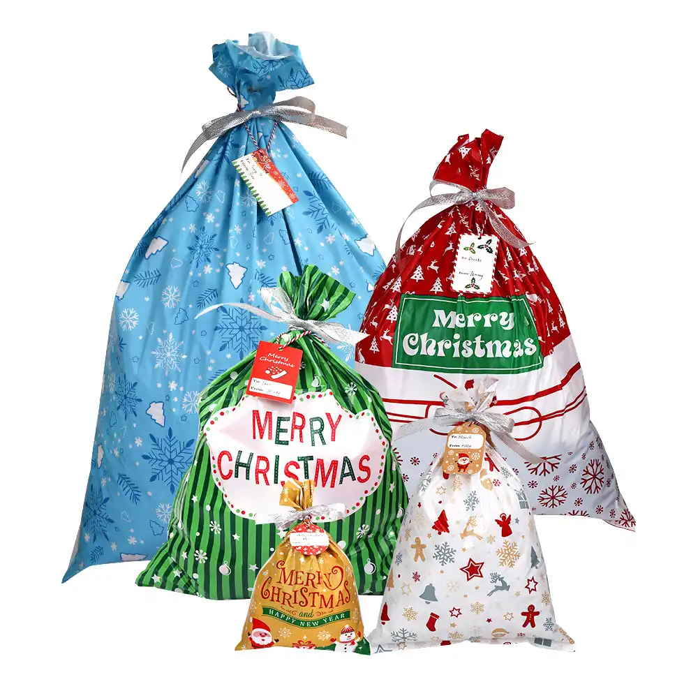 christmas gift candy packaging drawstring bags non-woven