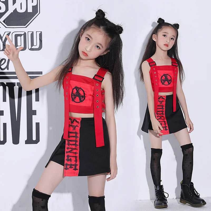 

New Hip Hop Dance Costume Kids Girls Jazz Hiphop Street Dancing Clothing Children Stage Performance Wear Clothes