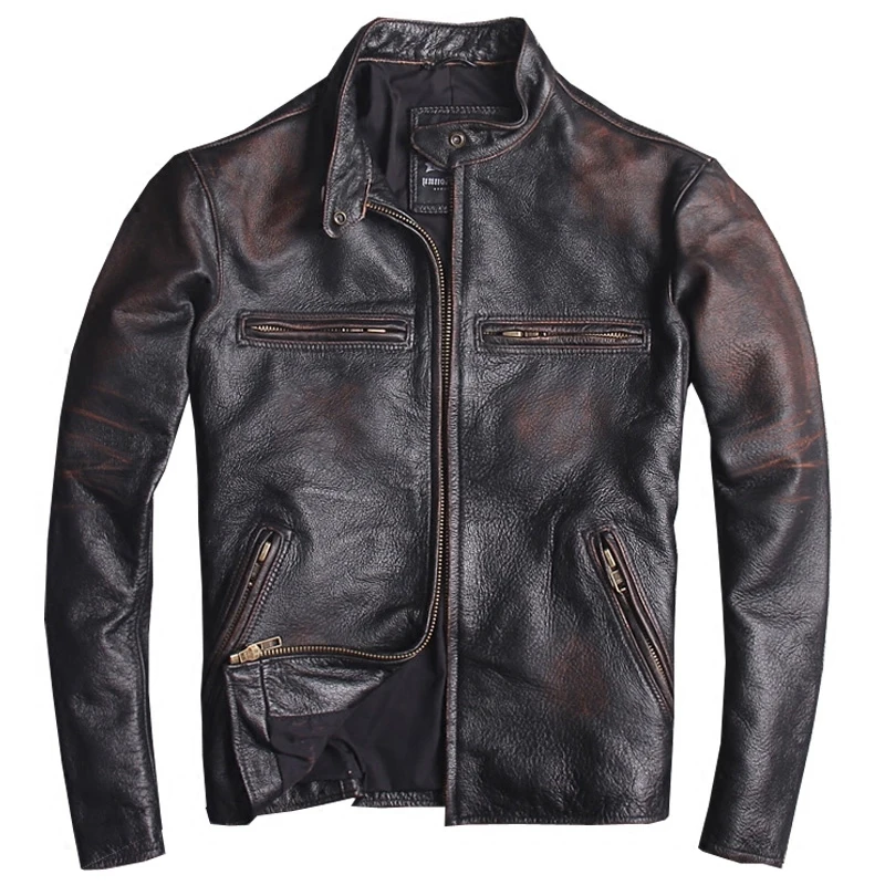 2020 Vintage Black Men American Biker's Leather Jacket Plus Size 6XL Genuine Cowhide Spring Slim Fit Motorcycle Coat
2020 Vintage Black Men American Biker's Leather Jacket Plus Size 6XL Genuine Cowhide Spring Slim Fit Motorcycle Coat