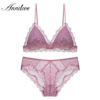 Annilove Sexy Lace Women Bra Set Triangle Cup Breathable Bra Top Transparent Lace Underwear Panty Set 
Annilove Sexy Lace Women Bra Set Triangle Cup Breathable Bra Top Transparent Lace Underwear Panty Set