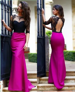 Contrast color Muslim Evening Dress Mermaid Black Fuchsia Lace Special Occasion Islamic Dubai Saudi Arabic Long Prom Dress 
Contrast color Muslim Evening Dress Mermaid Black Fuchsia Lace Special Occasion Islamic Dubai Saudi Arabic Long Prom Dress