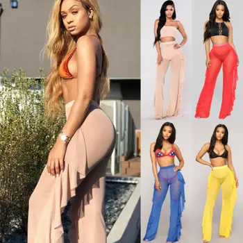 Sexy Womens Mesh Ruffles Sheer Wide Leg Pants SeeThrough High Waist Long Trousers Bikini Cover Up Pant
Sexy Womens Mesh Ruffles Sheer Wide Leg Pants SeeThrough High Waist Long Trousers Bikini Cover Up Pant