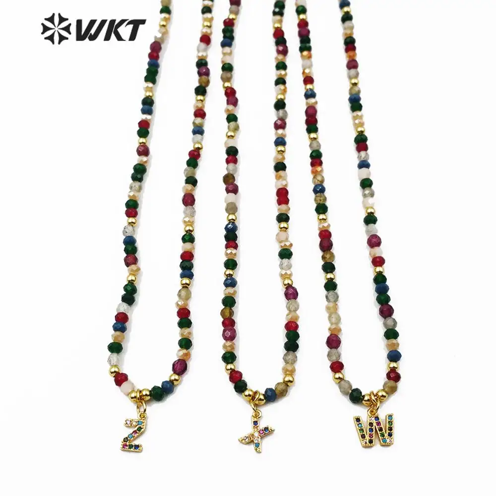 

WT-MN959 WKT Multicolor Beaded Necklace Cubic Zirconia 26 Letters Pendant Necklace Gift For Women Fashion Necklace Jewerly