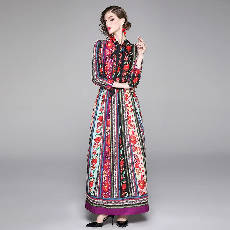 Women Autumn Runway Maxi Long Dress Bohemian Vintage Party Bow Neck High Quality Shirt Floral Printed New Dresses Vestidos Robe
Women Autumn Runway Maxi Long Dress Bohemian Vintage Party Bow Neck High Quality Shirt Floral Printed New Dresses Vestidos Robe