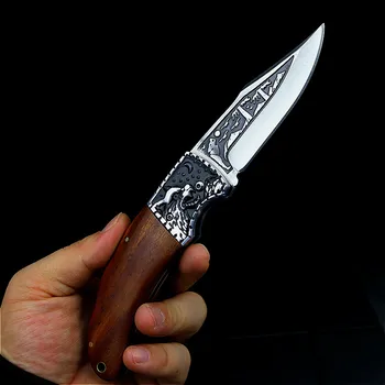 EVERRICH Pear wood handle folding knife 440C steel Wolf head folding blade semi-action outdoor camping survival tool EDC knife 
EVERRICH Pear wood handle folding knife 440C steel Wolf head folding blade semi-action outdoor camping survival tool EDC knife