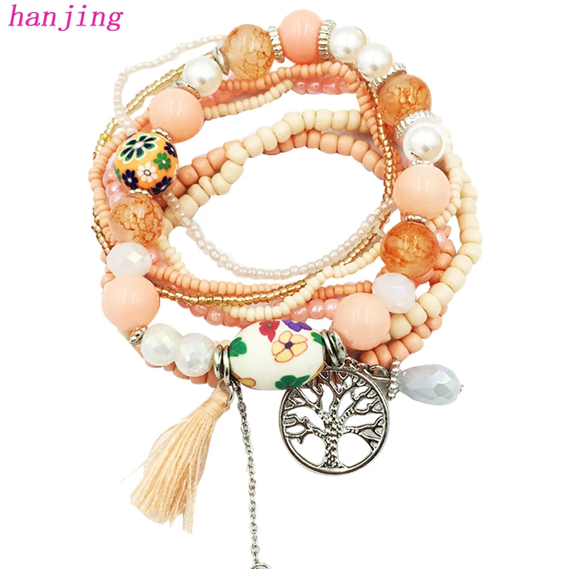 Фото HANJING femme friendship Tassel Tree of life Charm adjustable custom Bead bracelets for women 2019 bangle bracelet set jewelry | Украшения