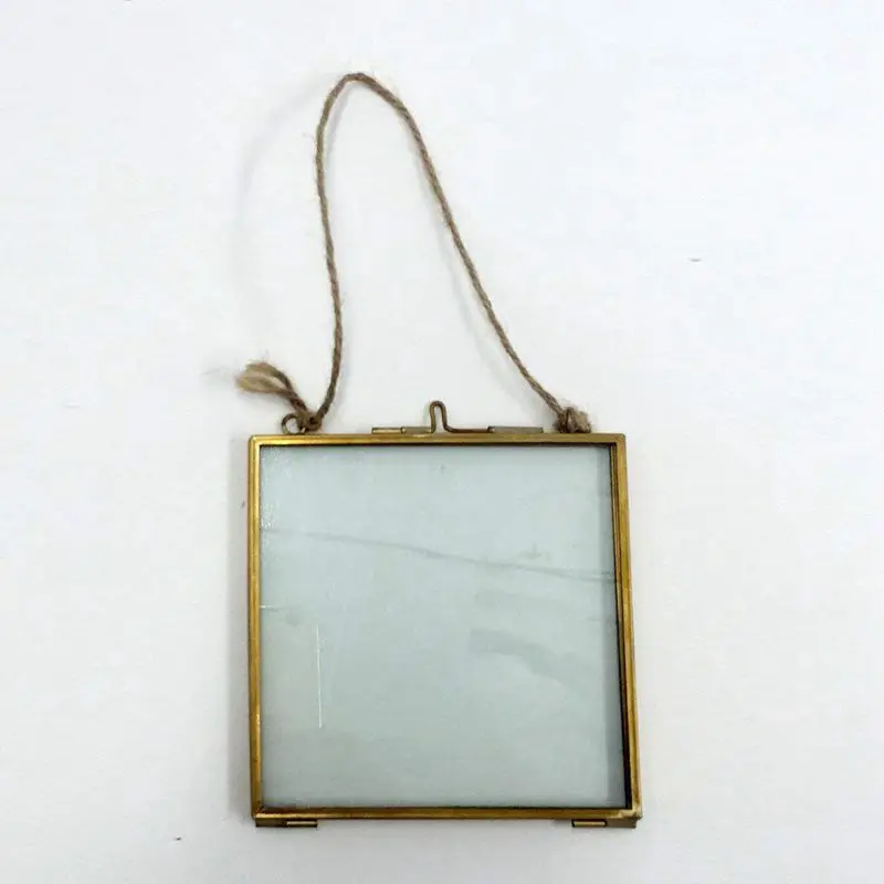 Glass and 2 Glass Side gold transparent Vintage Hanging Metal Photo Frame 